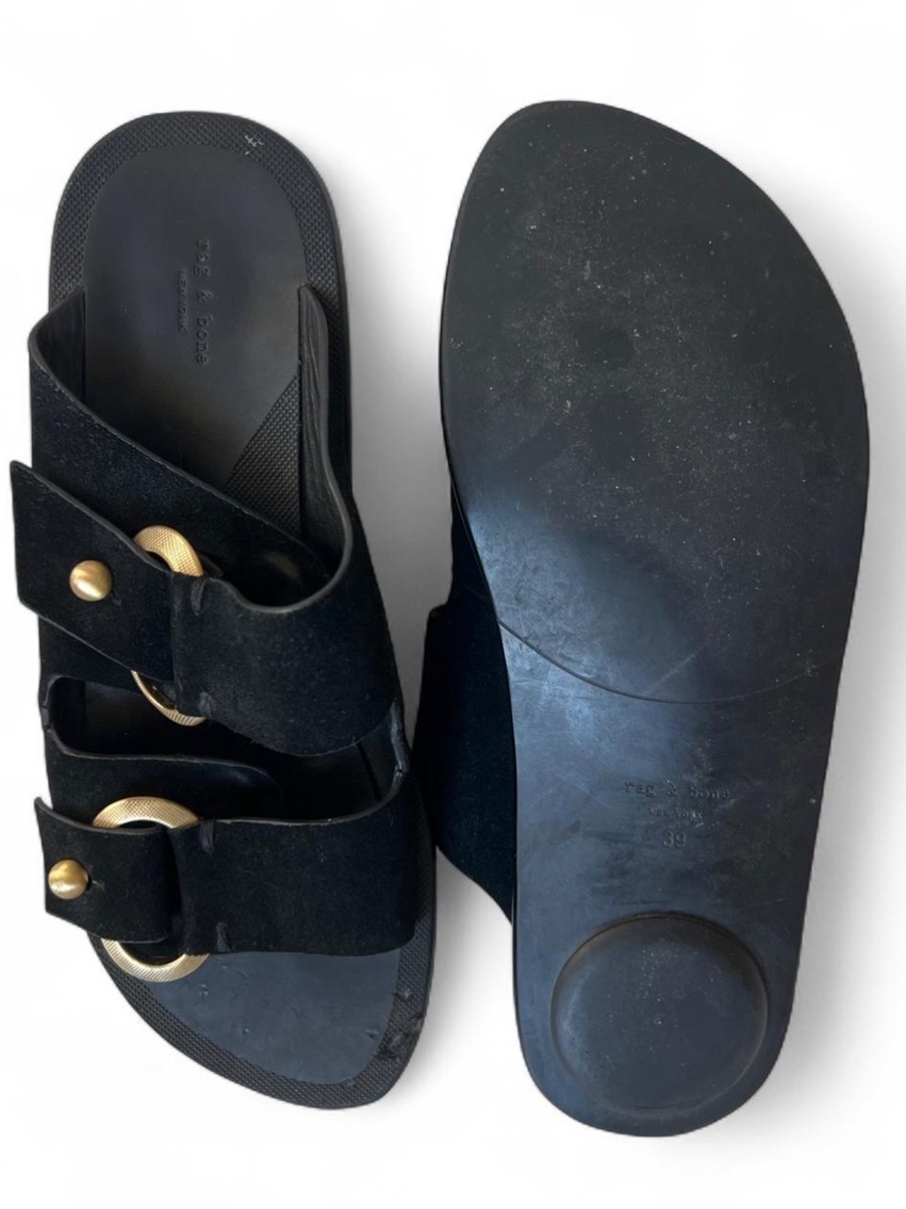 Rag & Bone Black Avost Slip-On Suede Sandals with Gold Accents ✨
Size 39 - Picture 5 of 7